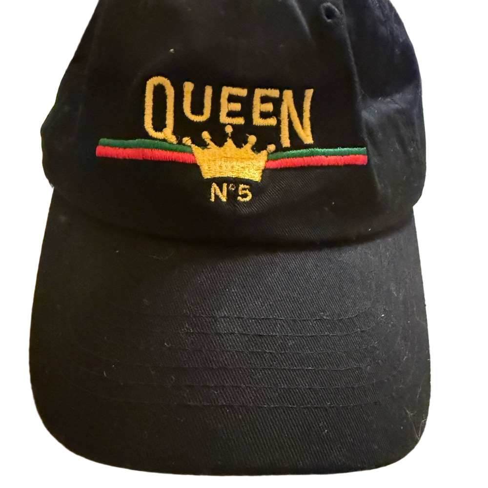 Queen Black Cap with Gold Crown and Green Stripe